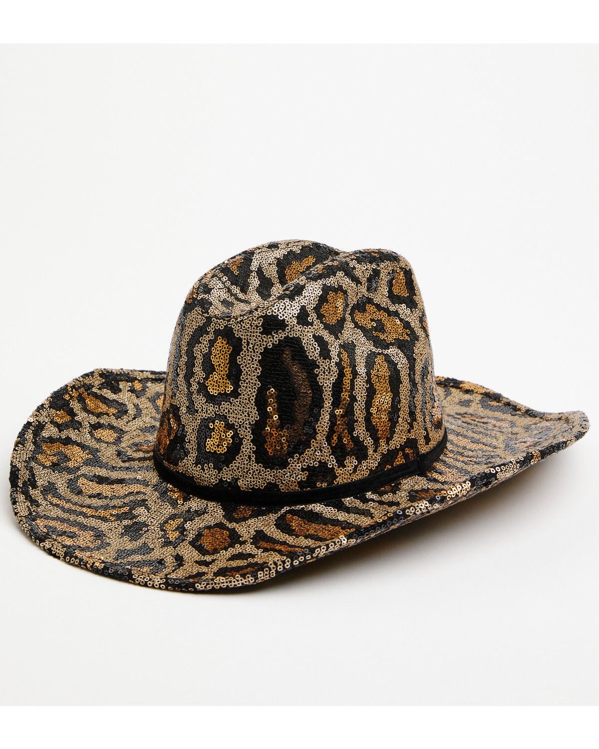 San Diego Hat Company Women's Leopard Print Sequins Cowboy Hat, Leopard, hi-res