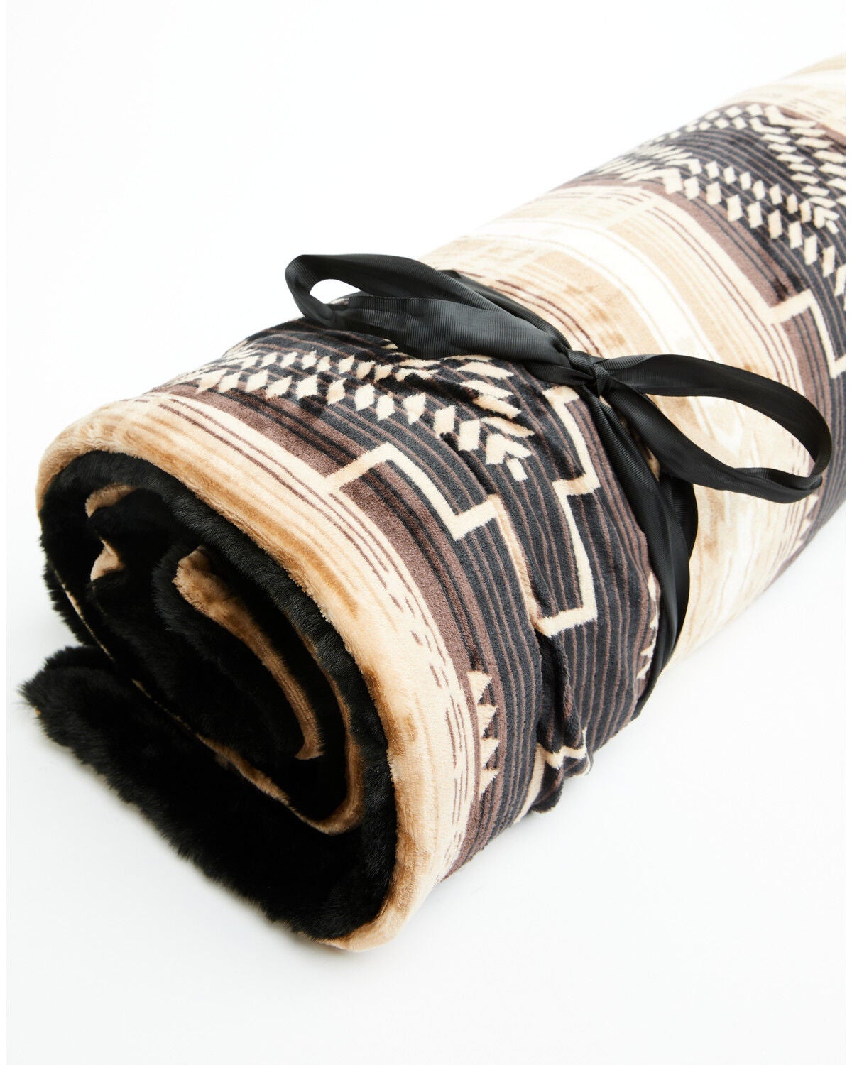 Boot Barn Silverton Southwestern Print Faux Fur Blanket, Black, hi-res