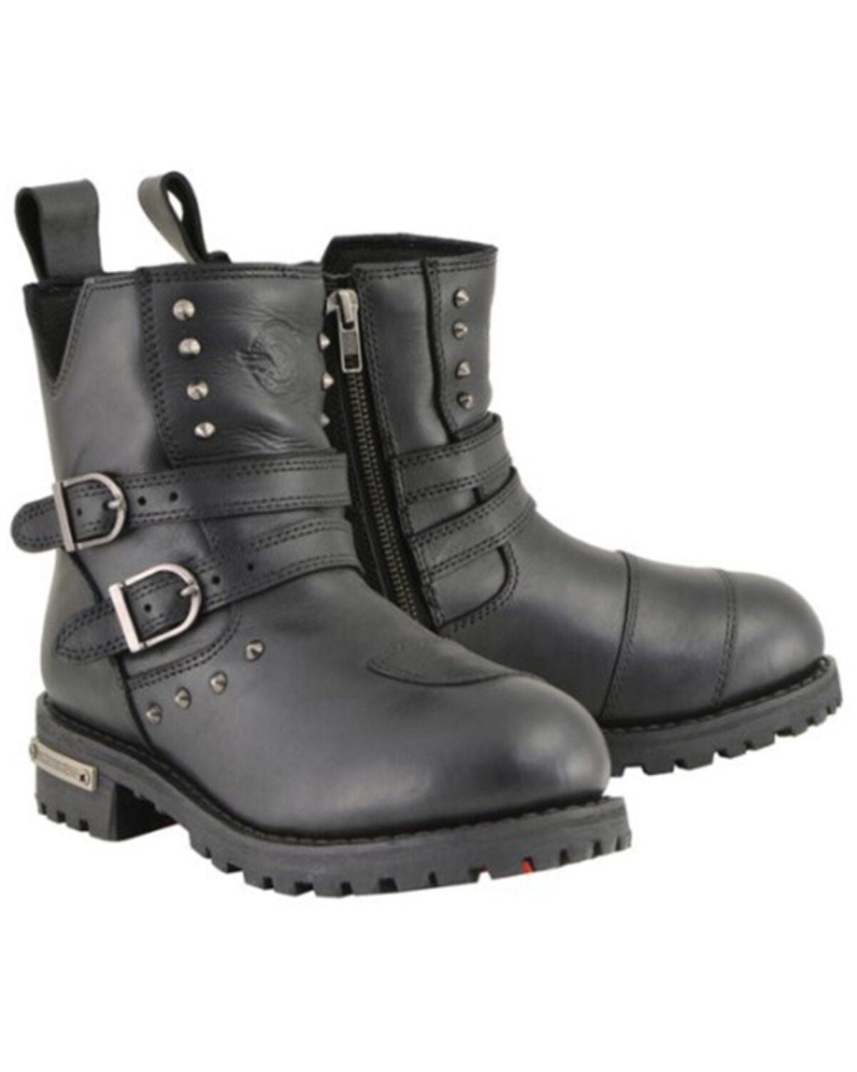 Milwaukee Leather Women's Double Strap Waterproof Studded Boots - Round Toe, Black, hi-res