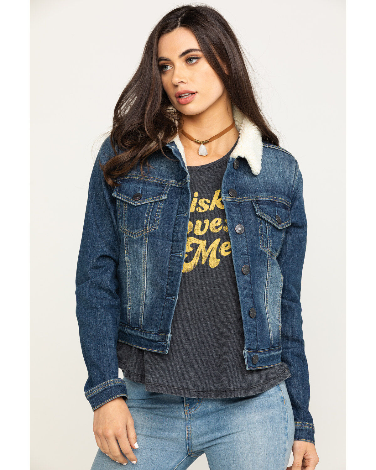 Image #1 - Shyanne Women's Medium Denim Sherpa Trucker Jacket , , hi-res