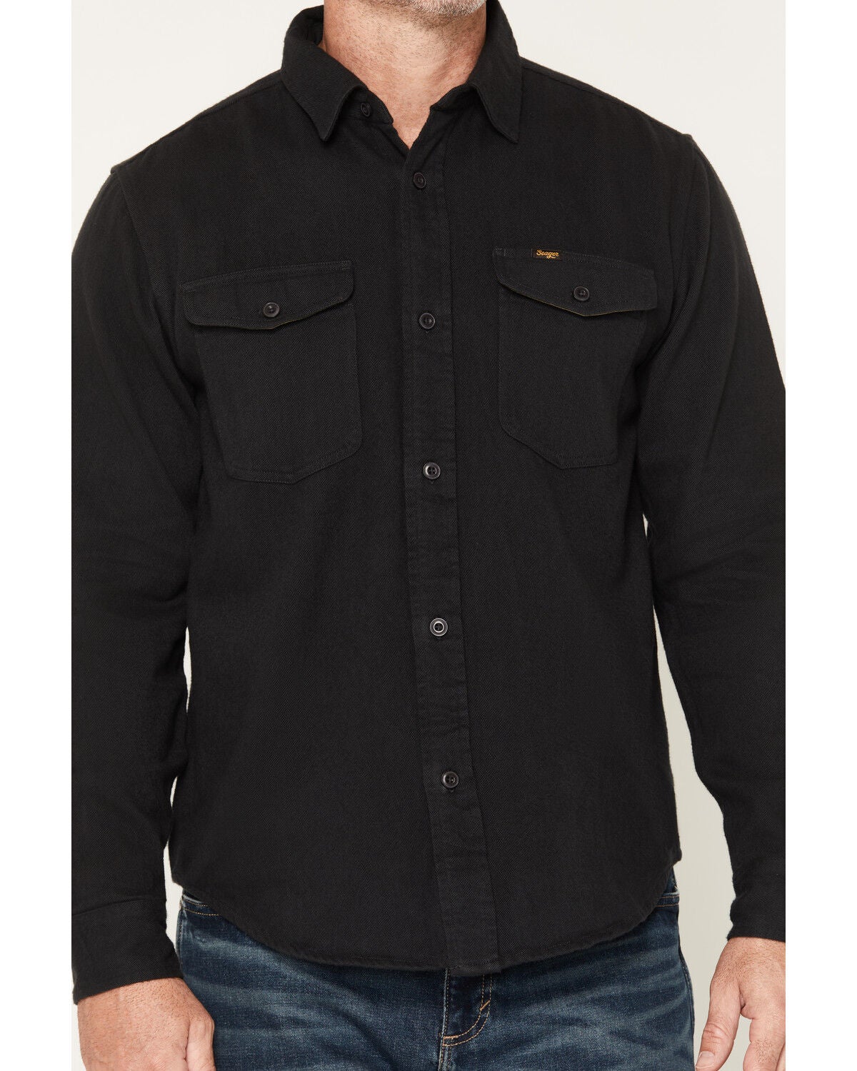 Image #3 - Seager Men's Calico Solid Long Sleeve Button-Down Flannel Shirt, Black, hi-res