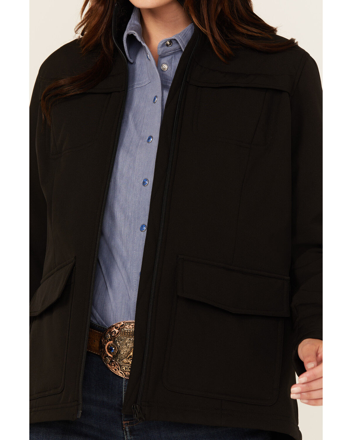 Image #3 - Shyanne Women's Solid Softshell Lined Zip-Up Jacket, Black, hi-res