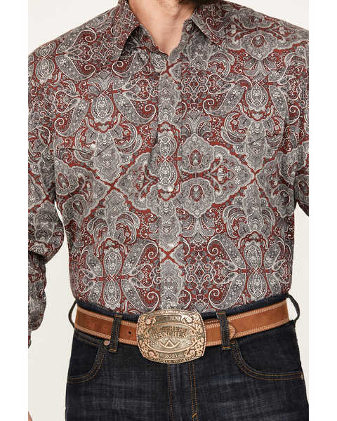 Image #3 - Stetson Men's Paisley Print Long Sleeve Western Snap Shirt, Wine, hi-res