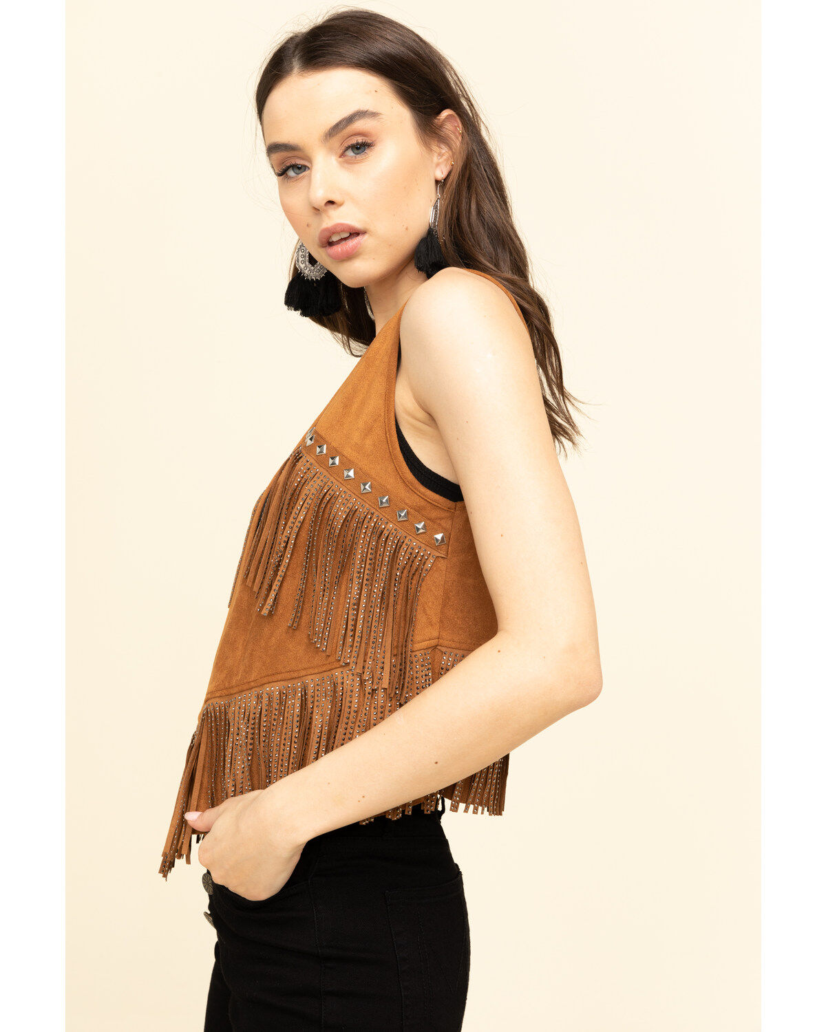 Image #5 - Vocal Women's Studded Fringe Suede Vest, , hi-res