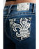 Image #4 - Miss Me Women's Dark Wash Mid Rise Fleur de Lis 32" Bootcut Stretch Denim Jeans, Dark Wash, hi-res