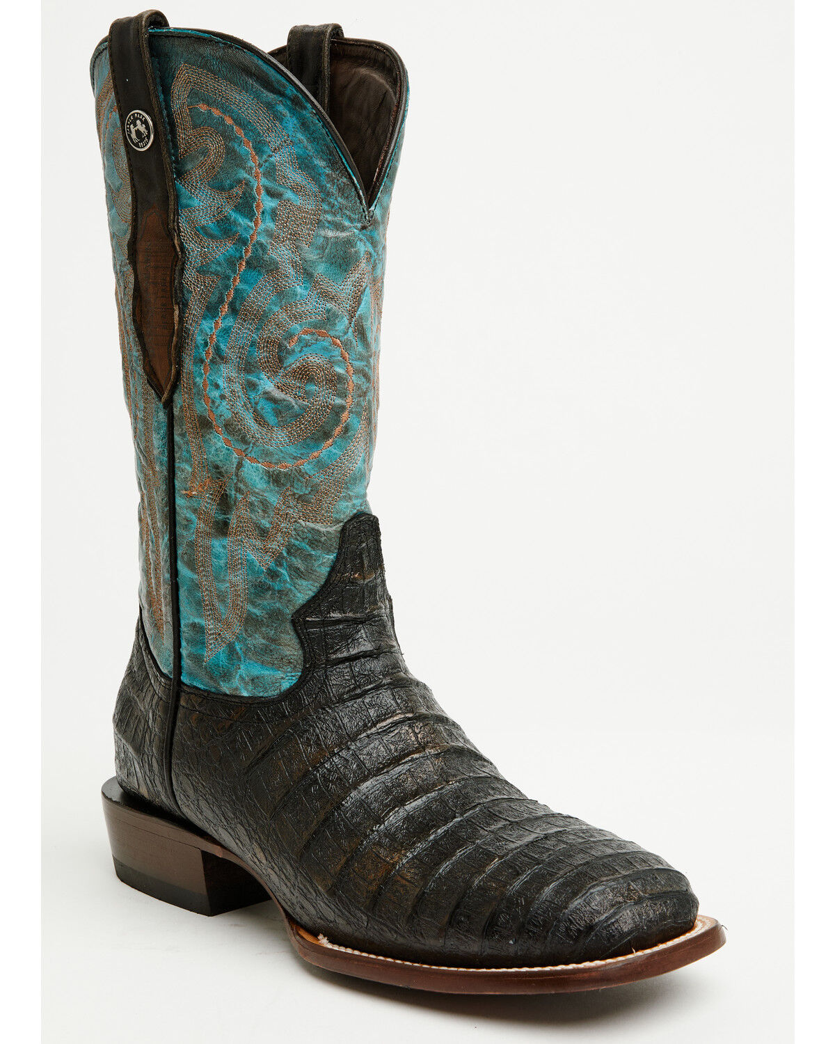 Image #1 - Tanner Mark Men's Caiman Print Western Boots - Broad Square Toe, Black, hi-res