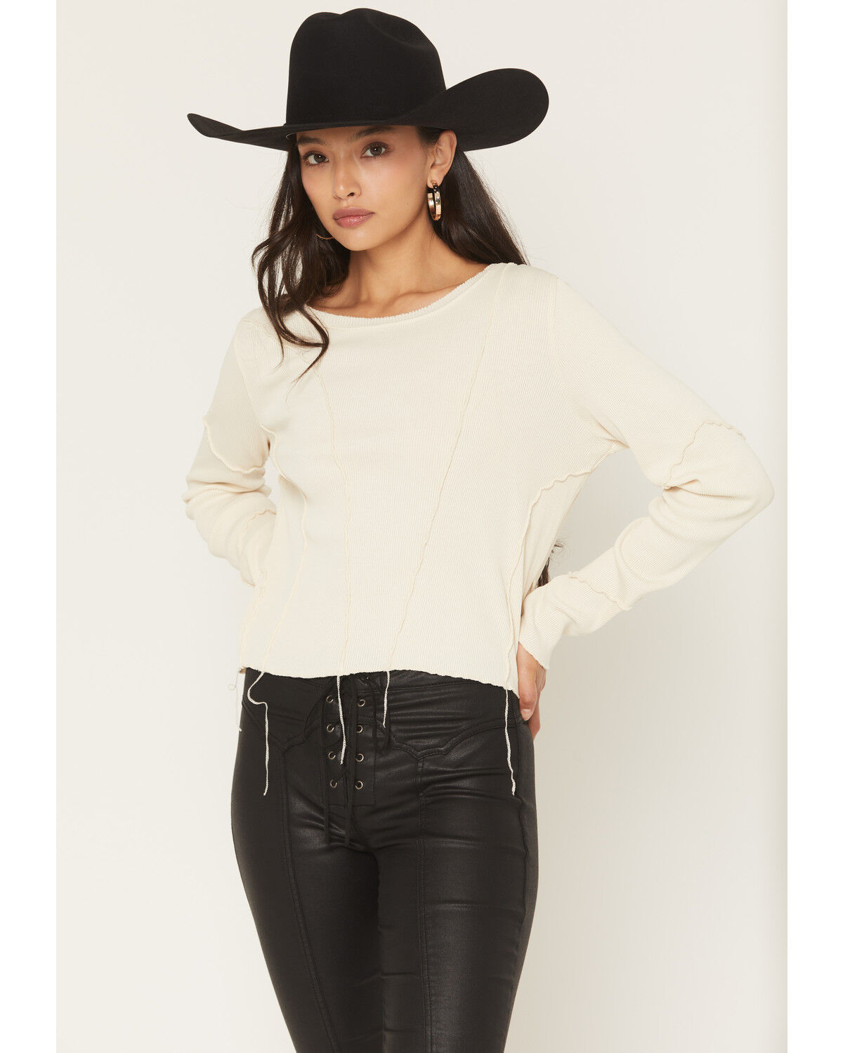 Image #1 - Rock & Roll Denim Women's Solid Long Sleeve Shirt, Natural, hi-res