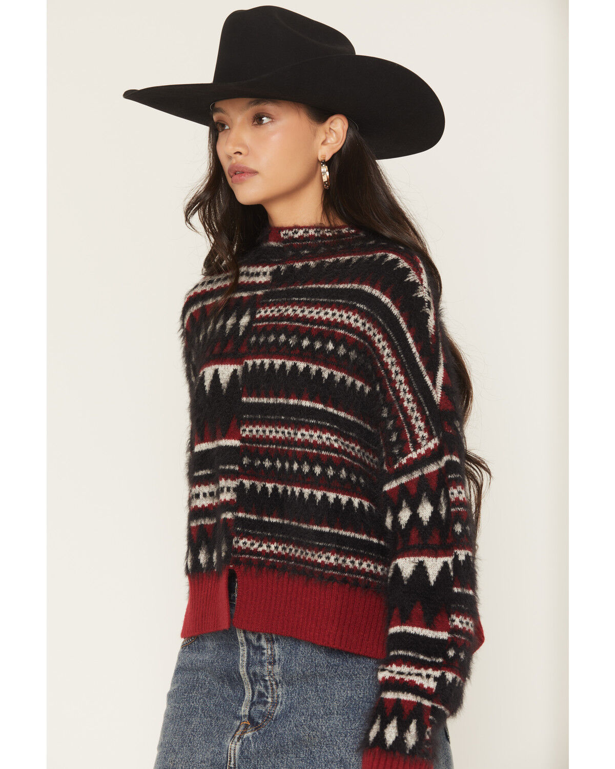 Image #2 - Rock & Roll Denim Women's Southwestern Print Sweater, Black, hi-res