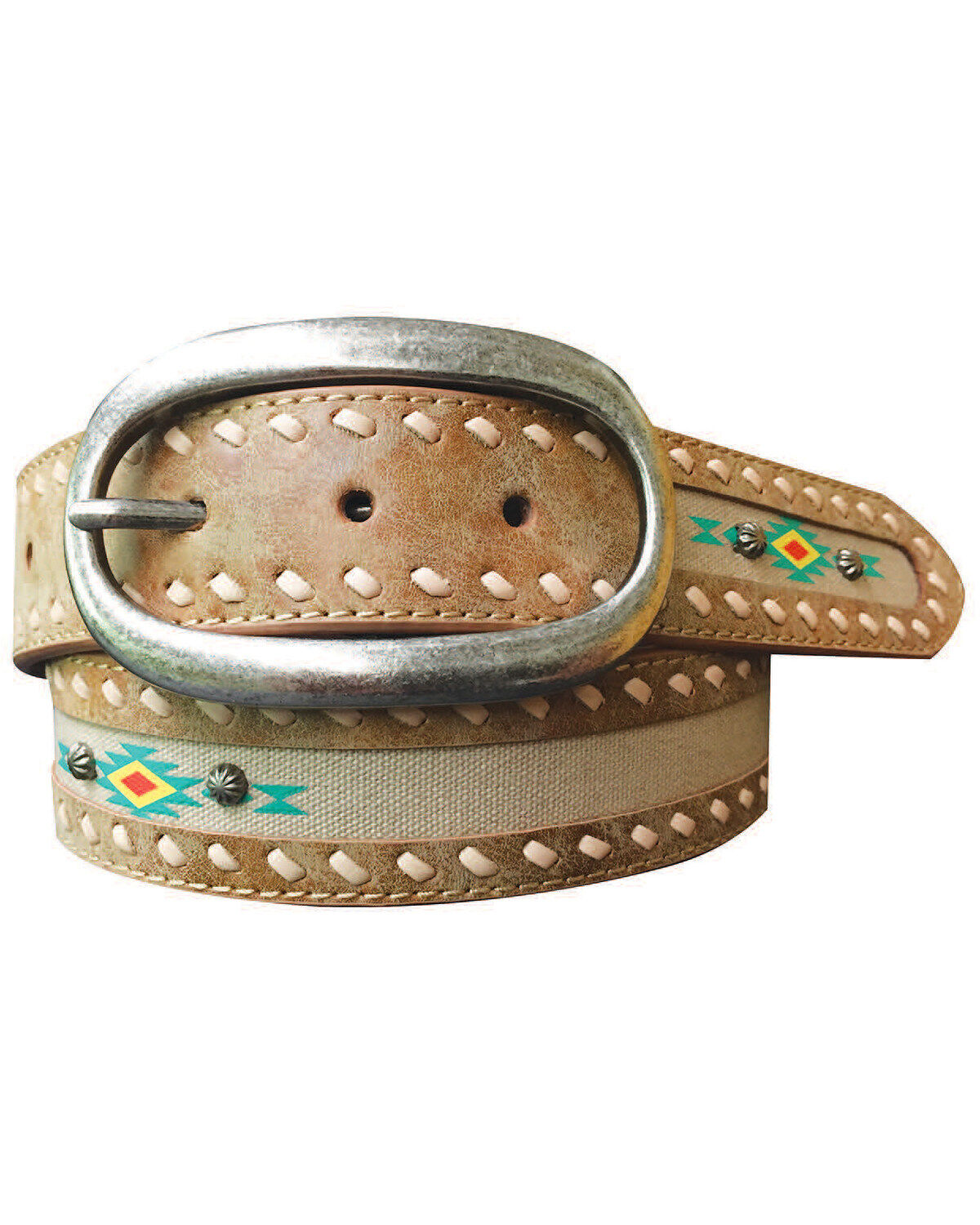 Image #1 - Roper Women's Southwestern Print Fabric Inlay Distressed Leather Belt, , hi-res