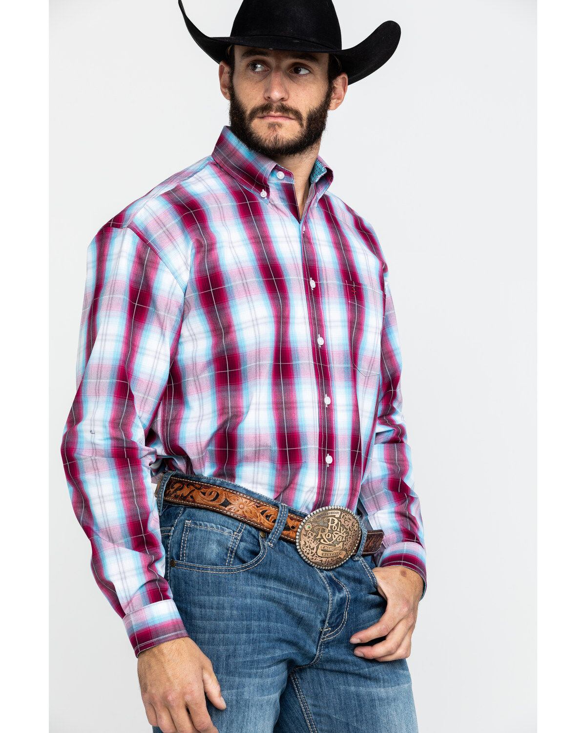 Image #3 - Stetson Men's Spring Ombre Plaid Button Long Sleeve Western Shirt , , hi-res