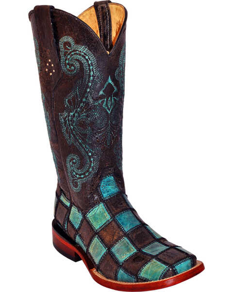 Image #1 - Ferrini Women's Patchwork Western Boots, Black, hi-res