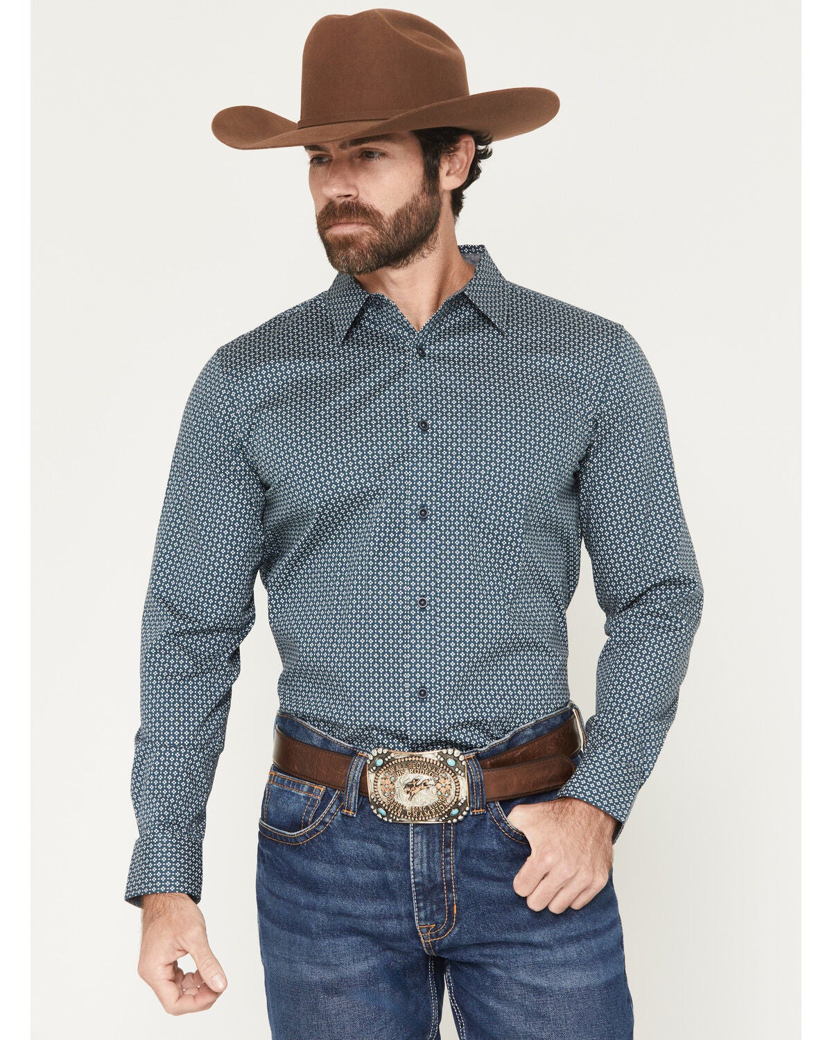 Cody James Men's Bourbon Geo Print Long Sleeve Button-Down Stretch Western Shirt - Big, Navy, hi-res