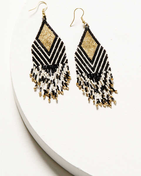 Ink + Alloy Women's Stripe Luxe Fringe Earrings, Black, hi-res