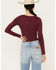 Image #4 - Shyanne Women's Long Sleeve Cutwork Front Tie Top, Maroon, hi-res