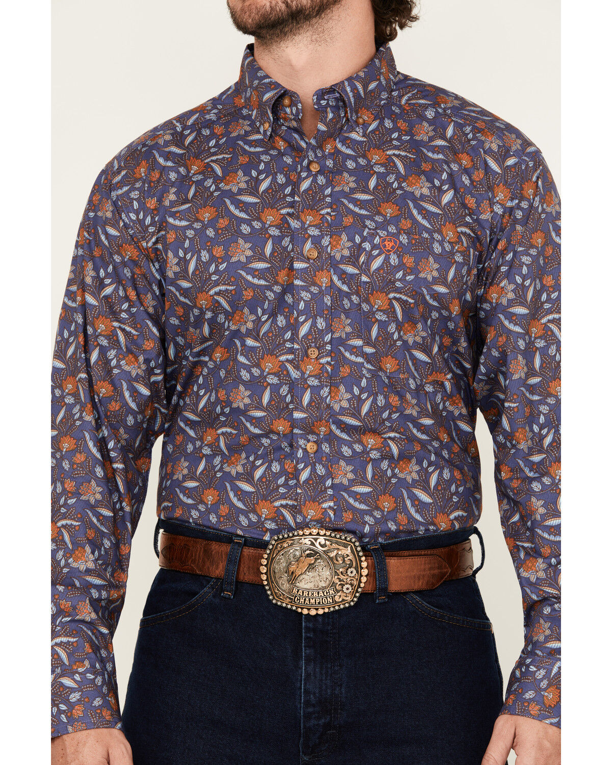 Image #3 - Ariat Men's Ty Floral Print Long Sleeve Button-Down Western Shirt, Dark Blue, hi-res