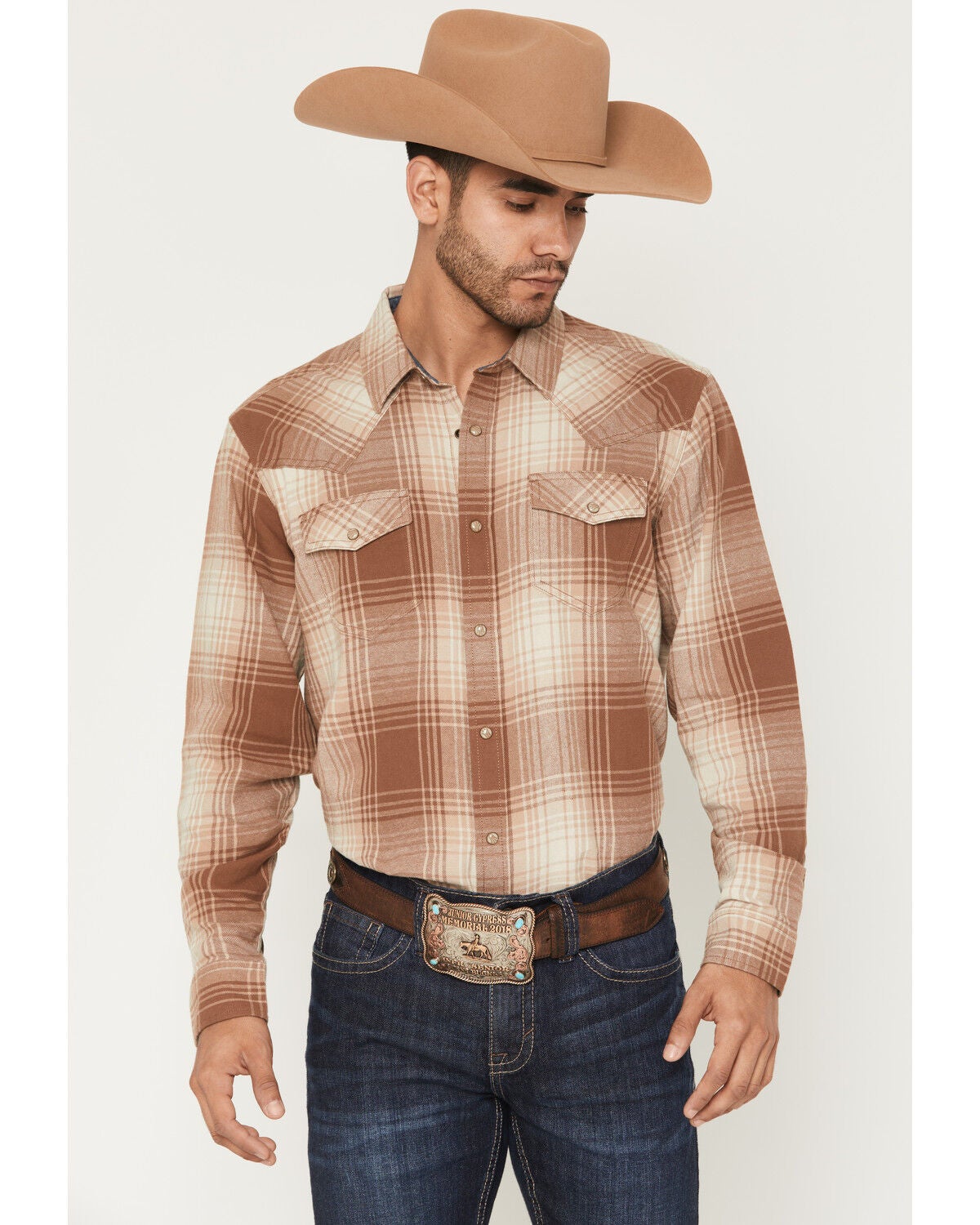 Cody James Men's Smoke Mountain Plaid Print Long Sleeve Snap Flannel Shirt, Lt Brown, hi-res