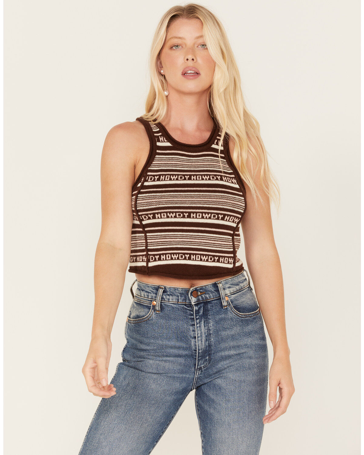 Product Name:  Beyond The Radar Women's Howdy Stripe Knit Sweater Cropped Tank Top