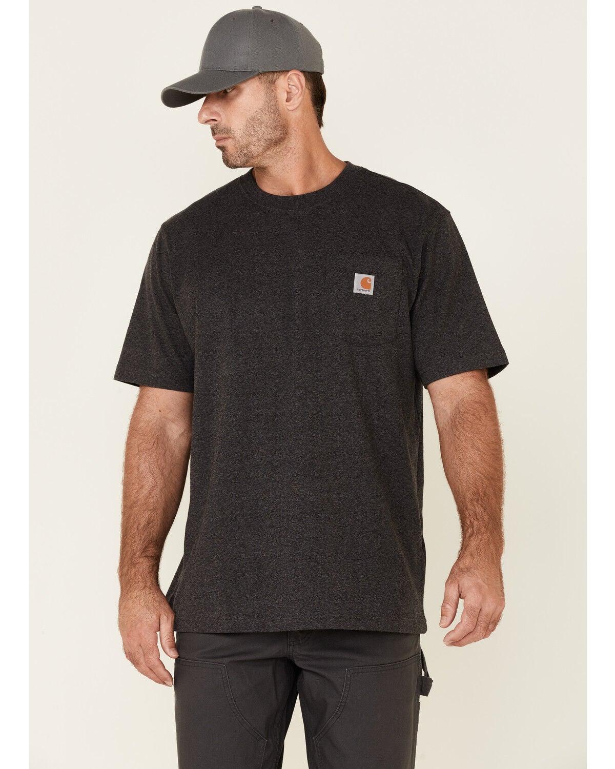 Carhartt Men's Loose Fit Heavyweight Logo Pocket Work T-Shirt - Big & Tall, Charcoal Grey, hi-res