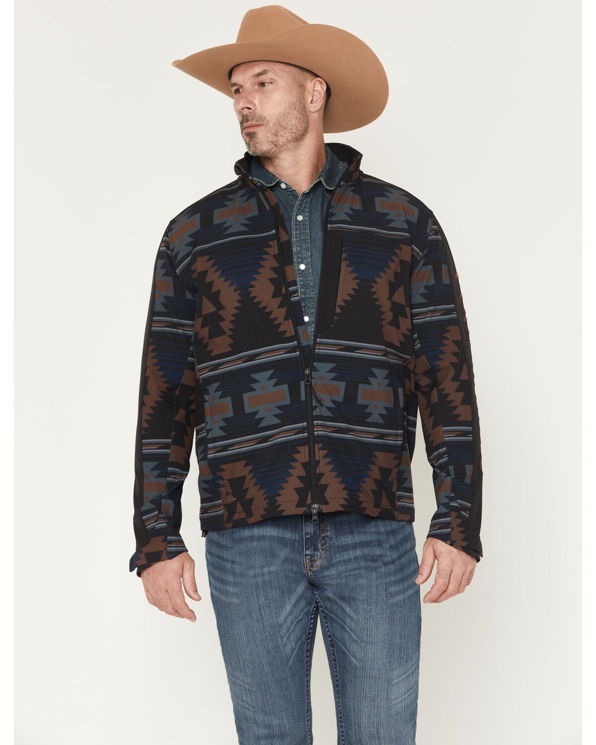 Cody James Men's Southwestern Print Softshell Jacket, Black, hi-res