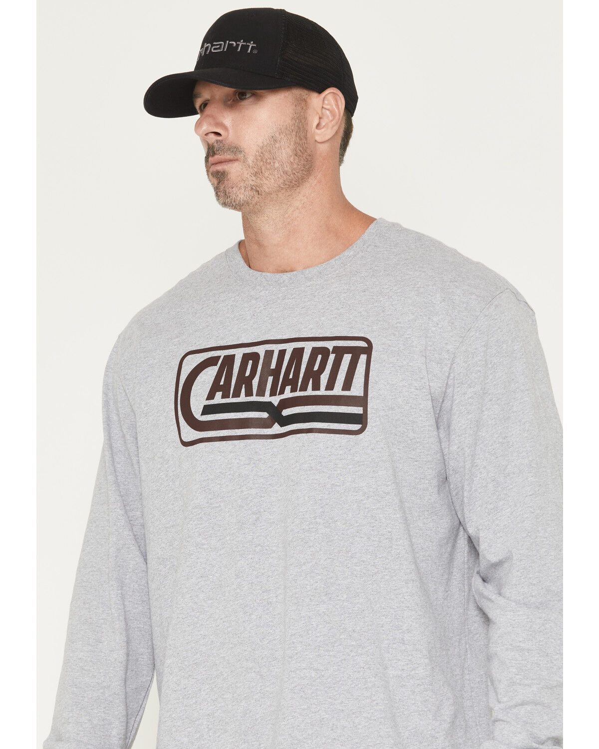 Image #2 - Carhartt Men's Logo Loose Fit Heavyweight Long Sleeve Graphic T-Shirt, Heather Grey, hi-res