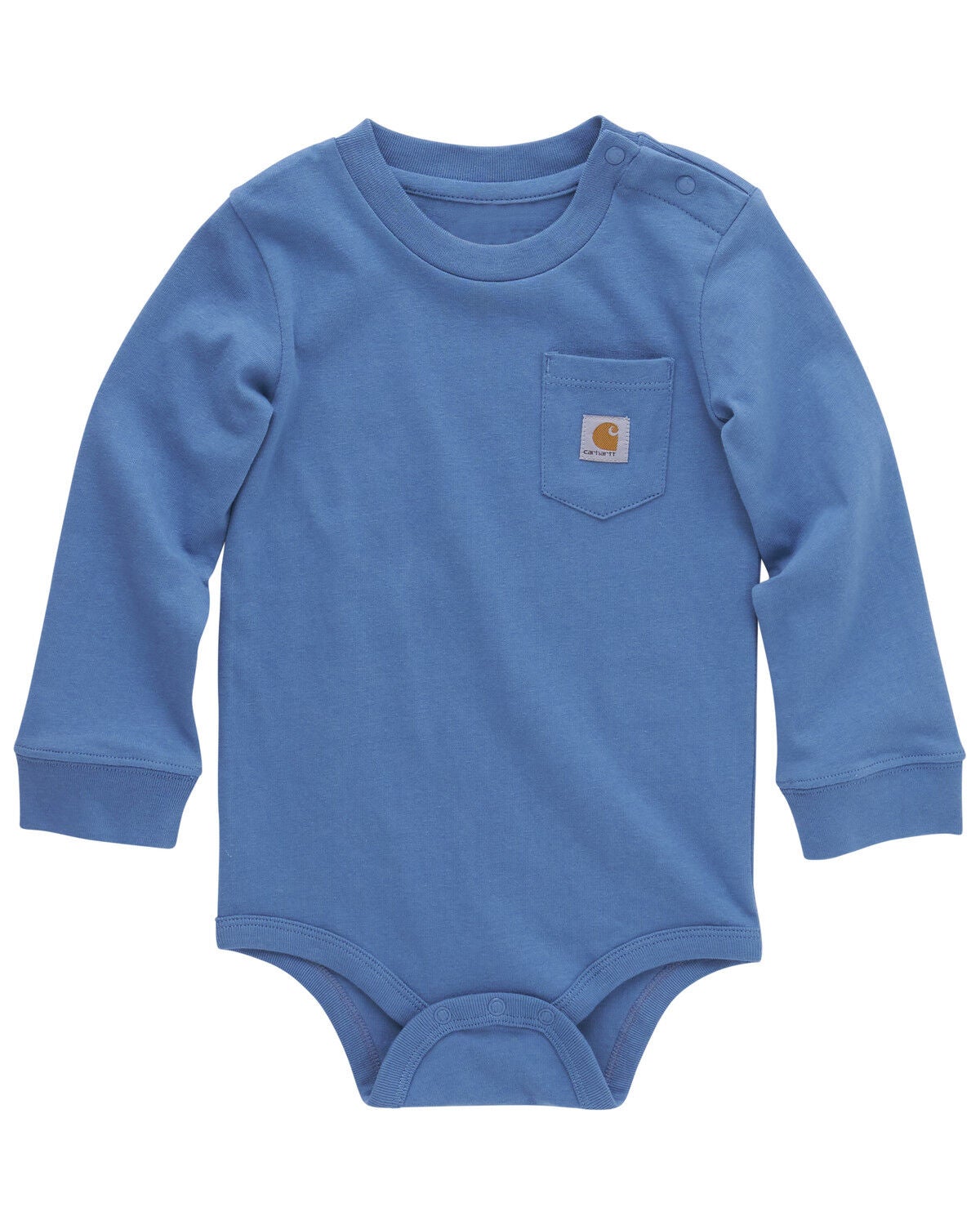 Carhartt Infant Boys' Long Sleeve Logo Pocket Onesie, Blue, hi-res