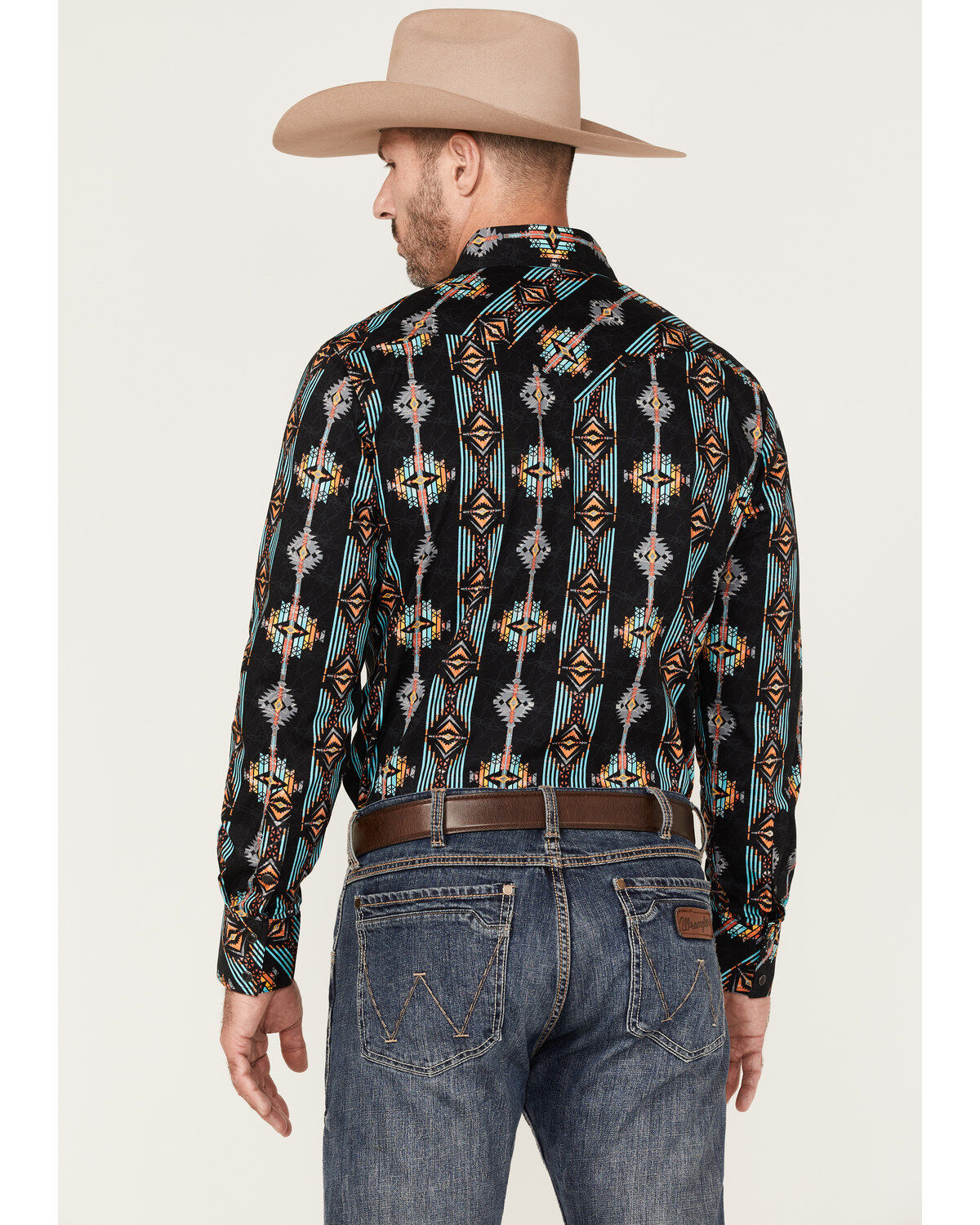 Image #4 - Rock & Roll Denim Men's Vertical Southwestern Print Long Sleeve Snap Western Shirt, Black, hi-res