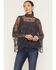 Image #1 - By Together Women's Mock Neck Lace Long Sleeve Top, Navy, hi-res