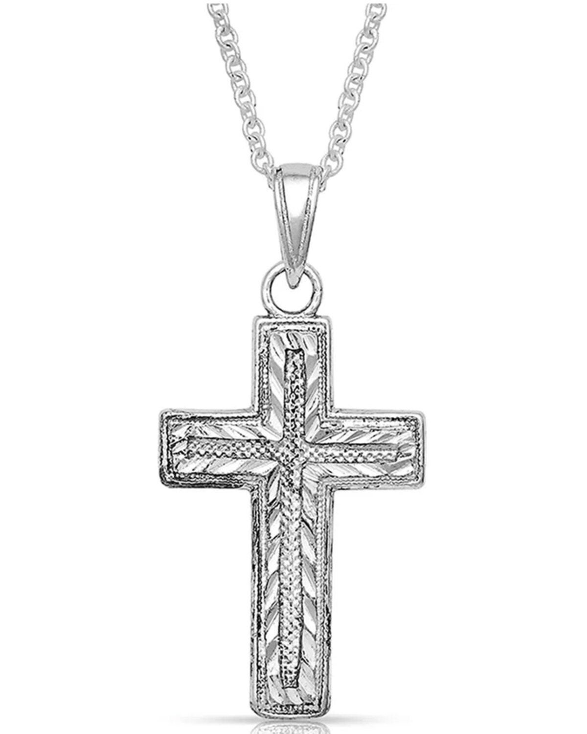 Montana Silversmiths Women's Captured In The Faith Cross Necklace, Silver, hi-res
