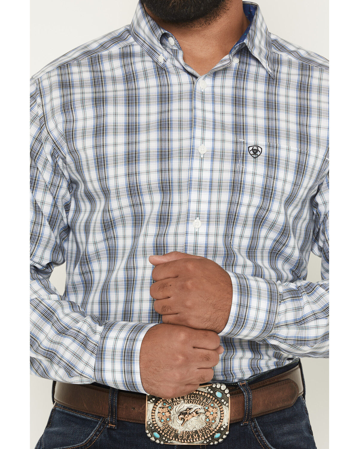 Image #3 - Ariat Men's Cody Plaid Print Long Sleeve Button-Down Western Shirt, White, hi-res