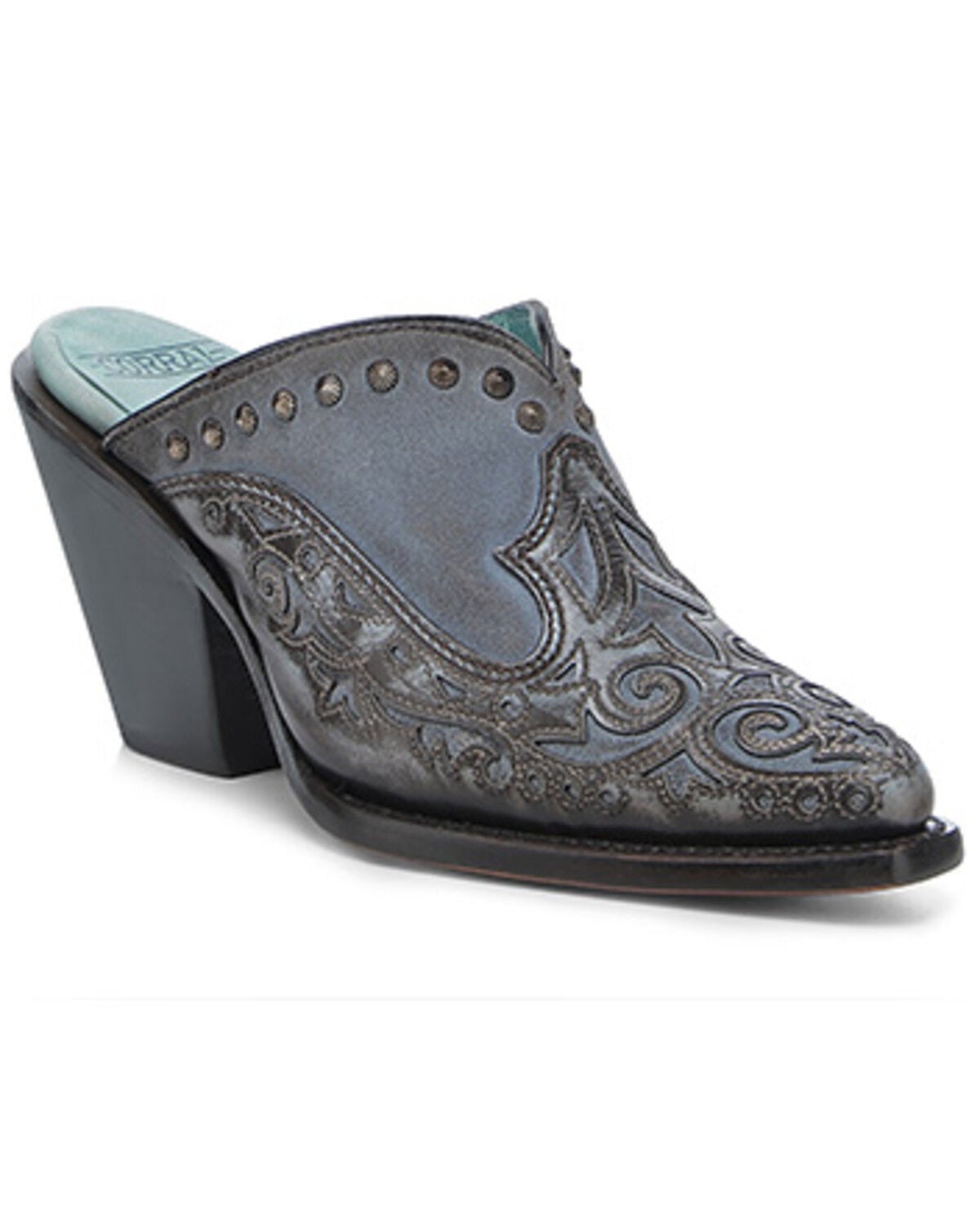 Corral Women's Inlay and Embroidered Mules, Blue, hi-res