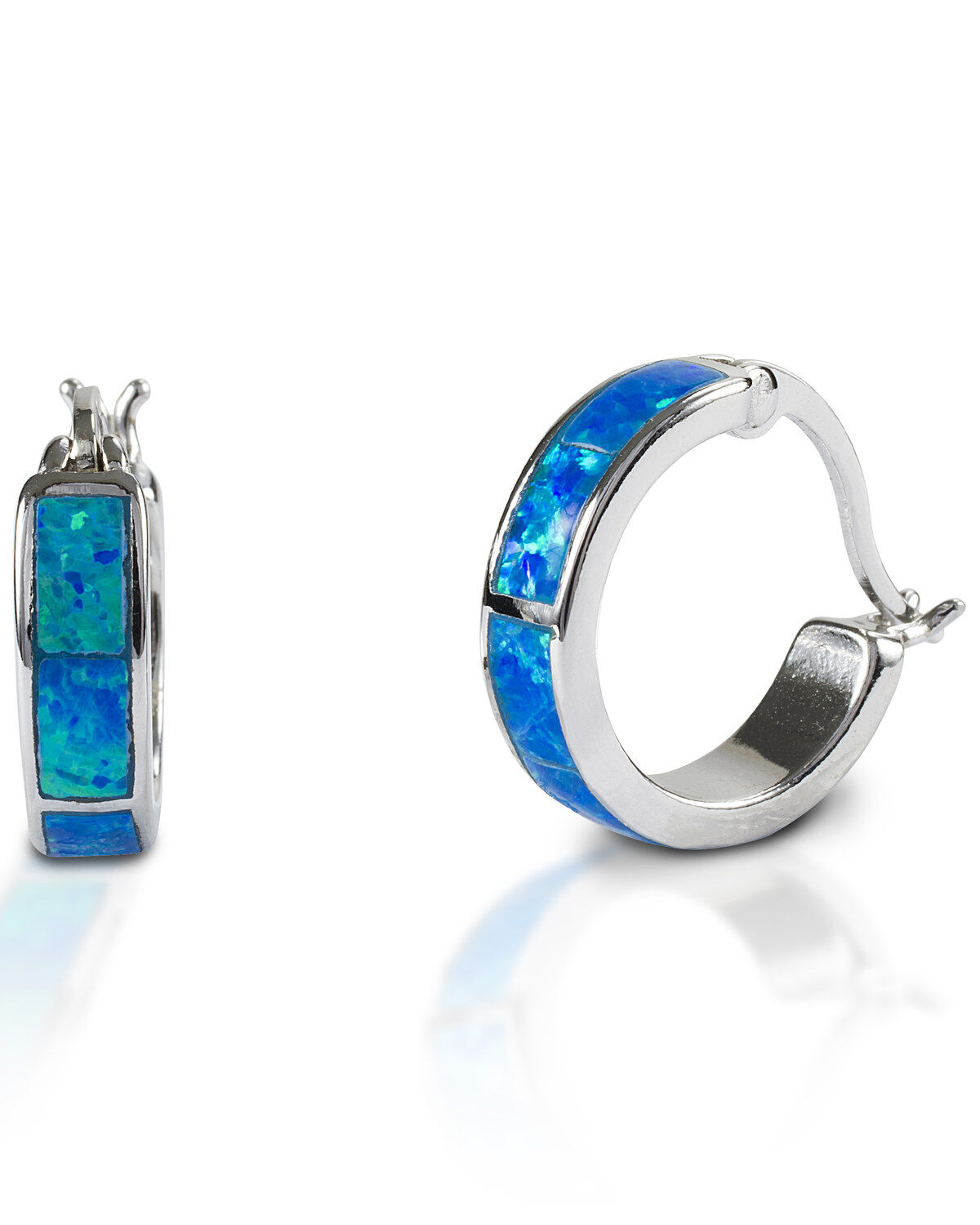 Image #1 - Kelly Herd Women's Blue Opal Hoop Earrings, Silver, hi-res