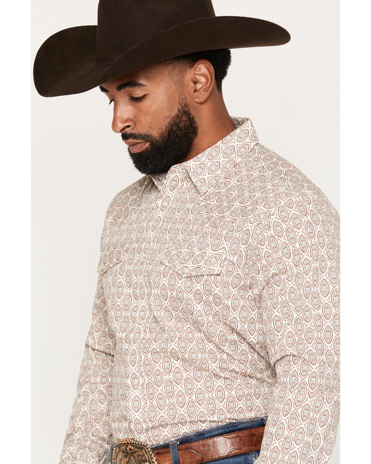 Image #2 - Gibson Trading Co Men's Whiskey Class Medallion Print Long Sleeve Snap Western Shirt, Cream, hi-res