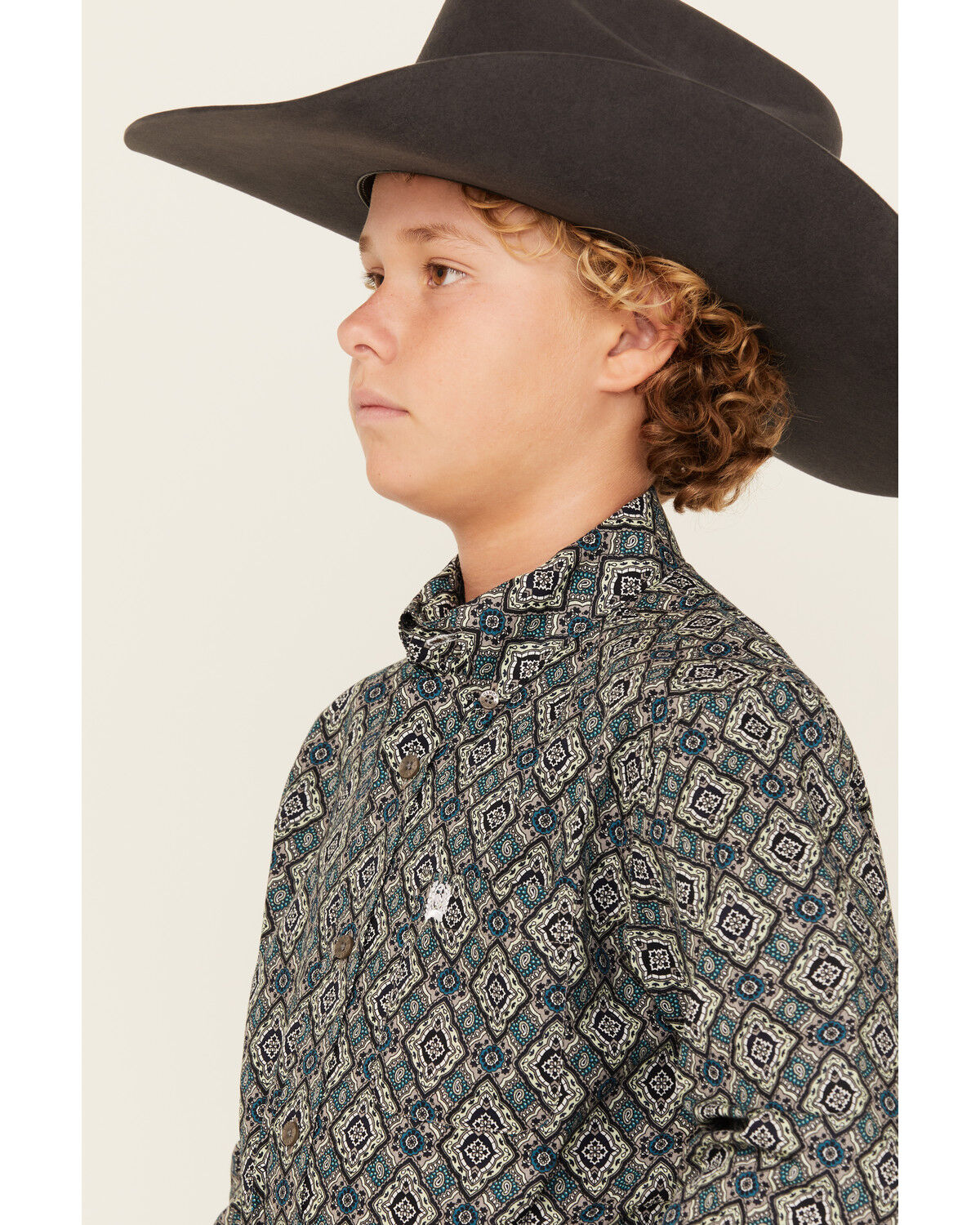 Cinch Boys' Geo Print Long Sleeve Button-Down Western Shirt