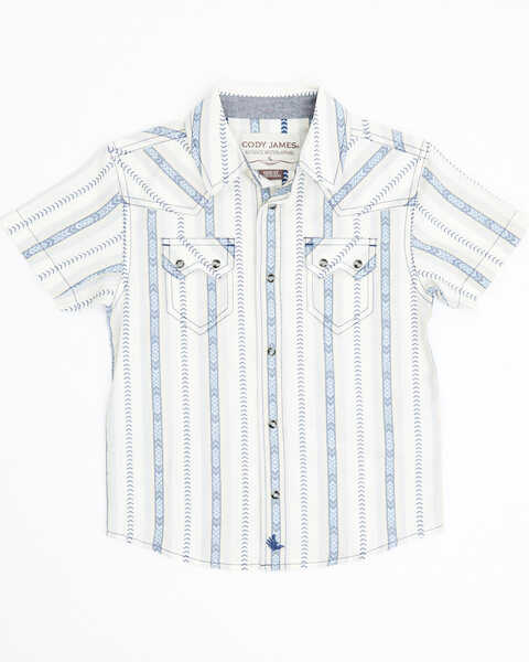 Cody James Toddler Boys' Southwestern Dobby Striped Short Sleeve Snap Western Shirt , Ivory, hi-res