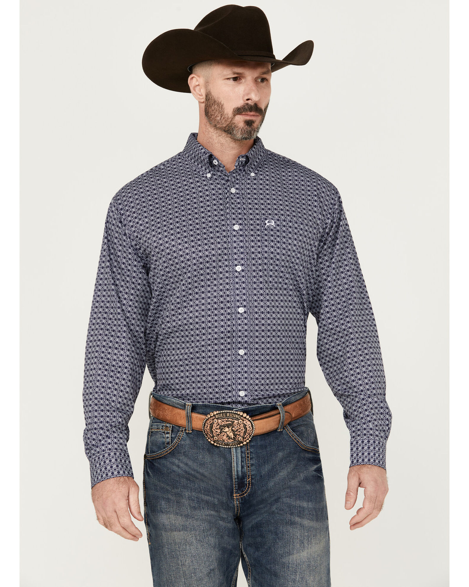 Cinch Men's ARENAFLEX Geo Print Long Sleeve Button-Down Stretch Western Shirt