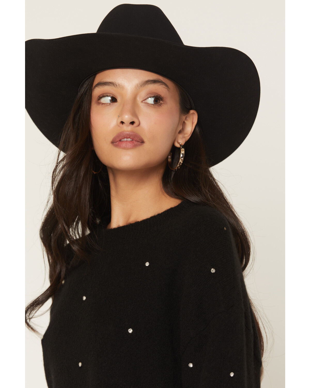 Image #2 - Rock & Roll Denim Women's Rhinestone Sweater, Black, hi-res