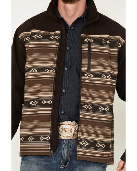 Cinch Men's Color-Block Southwestern Print Logo Zip-Front Softshell Jacket , Brown, hi-res