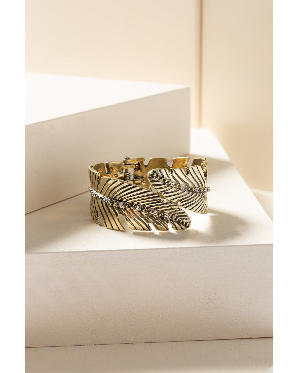 Image #1 - Shyanne Women's Gilded Gold Feather Bling Bracelet, Gold, hi-res