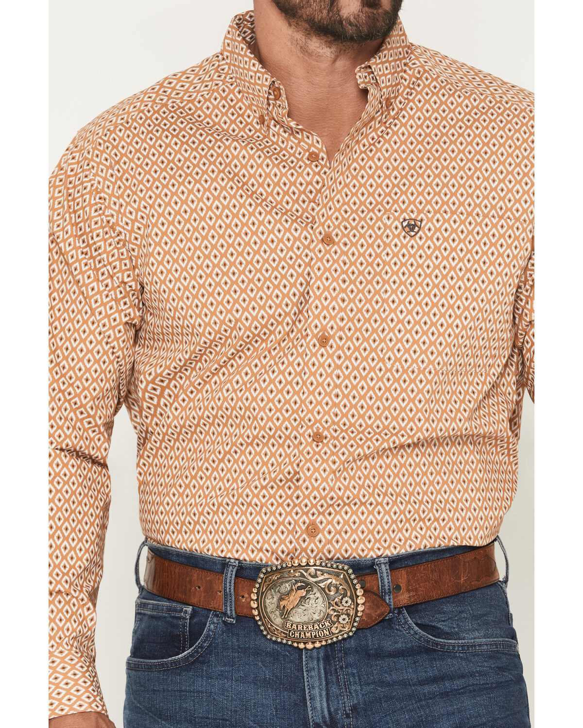 Image #3 - Ariat Men's Burnis Geo Print Long Sleeve Button-Down Western Shirt, Tan, hi-res