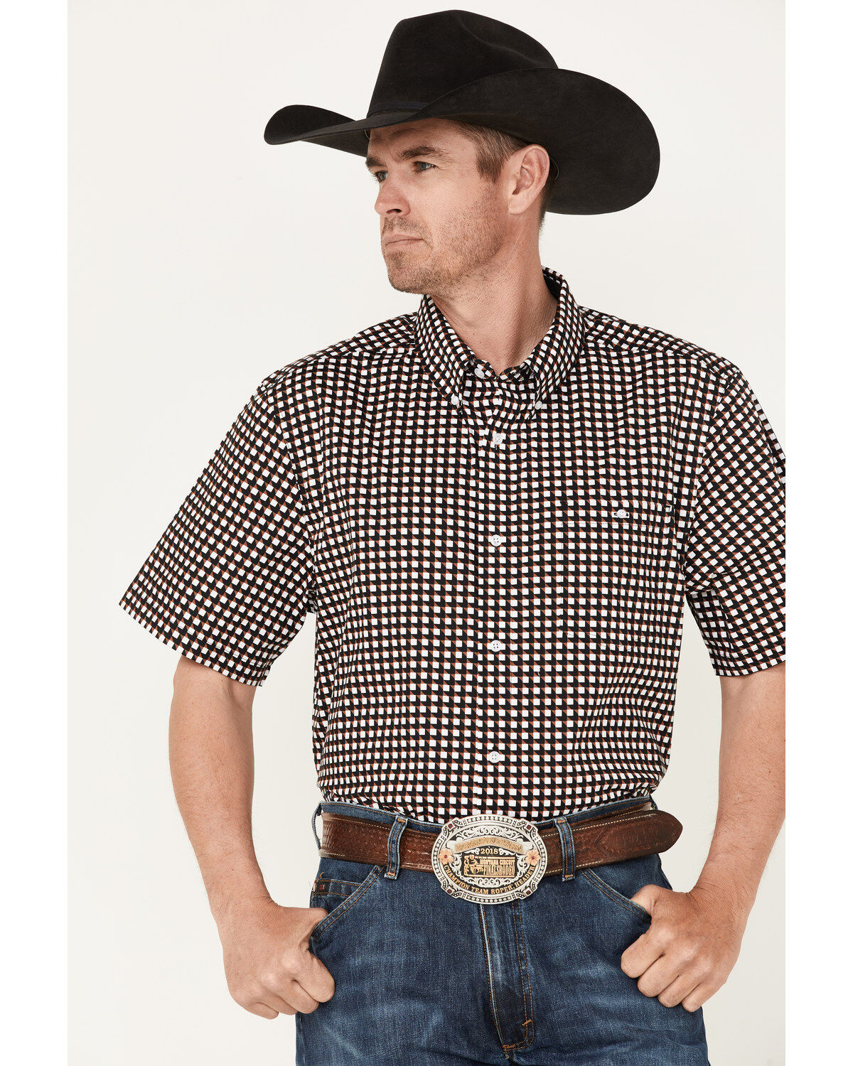 Image #1 - RANK 45® Men's Bruiser Geo Print Button-Down Western Shirt, Multi, hi-res