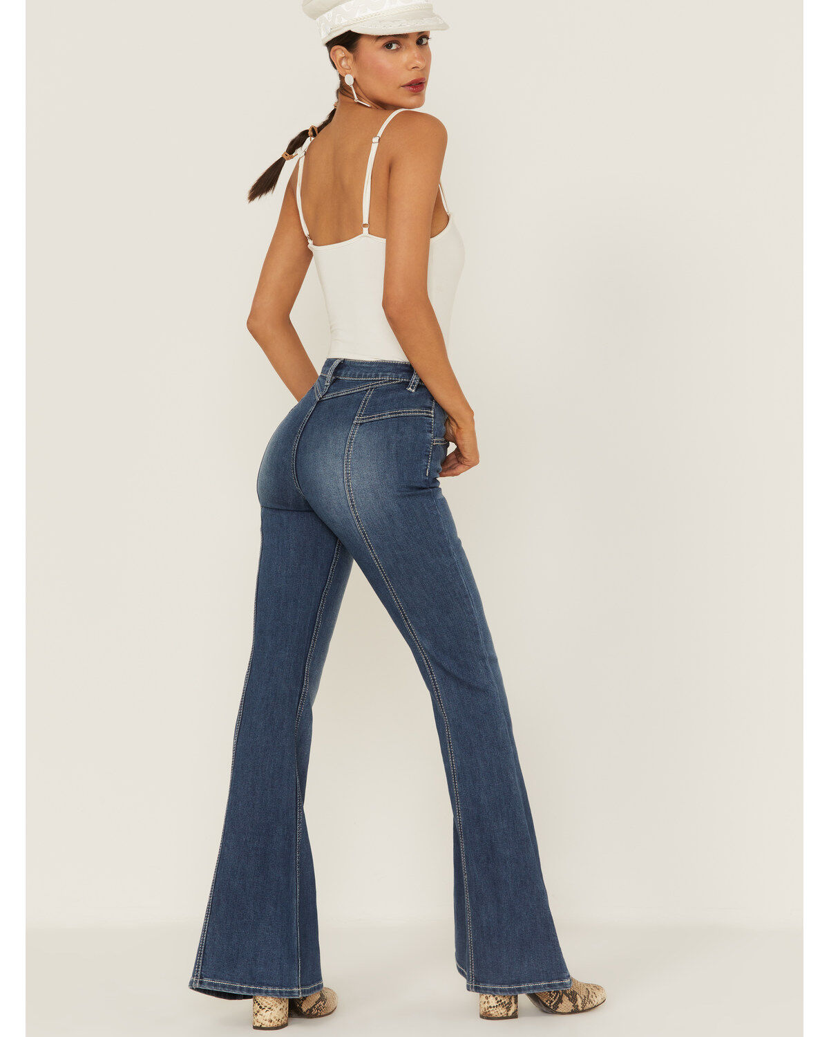 Image #3 - Shyanne Women's Medium Dark Wash High Rise Seam Detail Flare Jeans, , hi-res