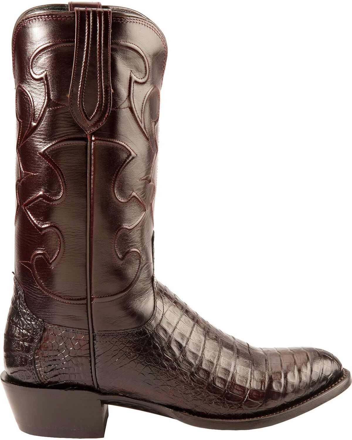 Image #2 - Lucchese Men's Charles Crocodile Belly Cowboy Boots - Round Toe, Black Cherry, hi-res
