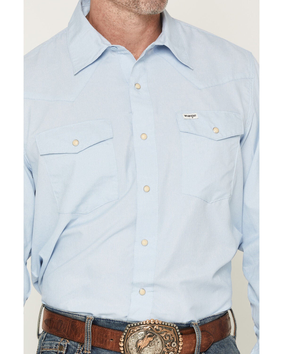 Image #3 - Wrangler ATG Men's Drover Utility Solid Long Sleeve Snap Western Shirt, Blue, hi-res