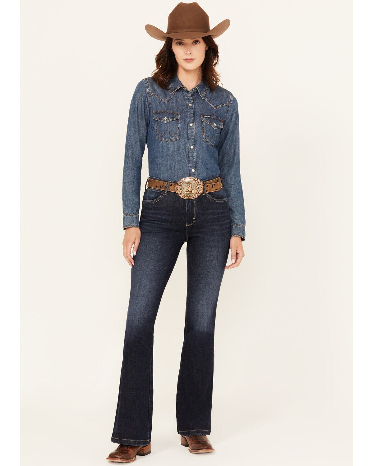 Wrangler Women's Madilyn Dark Wash Bespoke High Rise Flare Stretch Denim Jeans, Dark Wash, hi-res