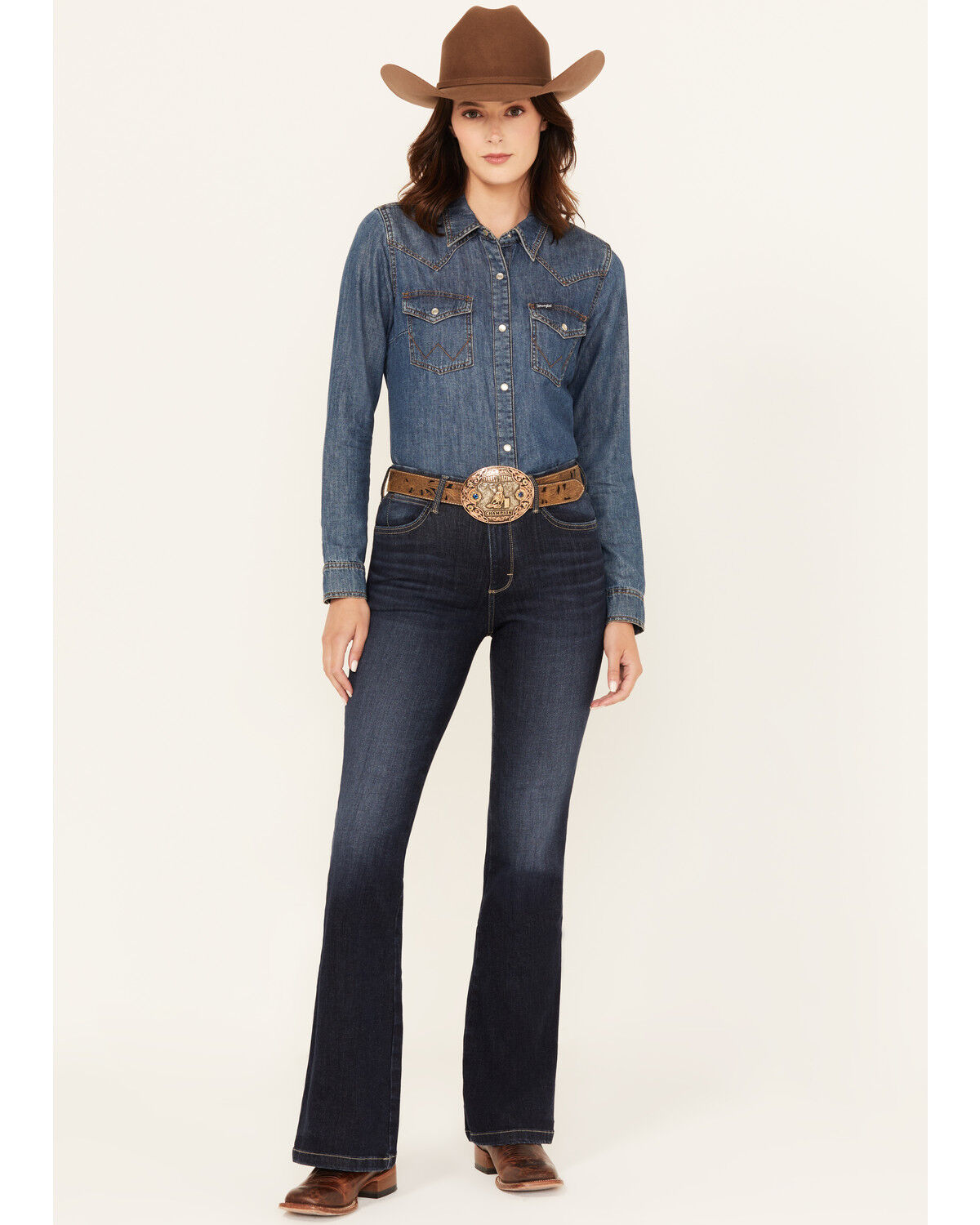 Image #1 - Wrangler Women's Madilyn Dark Wash Bespoke High Rise Flare Stretch Denim Jeans, Dark Wash, hi-res