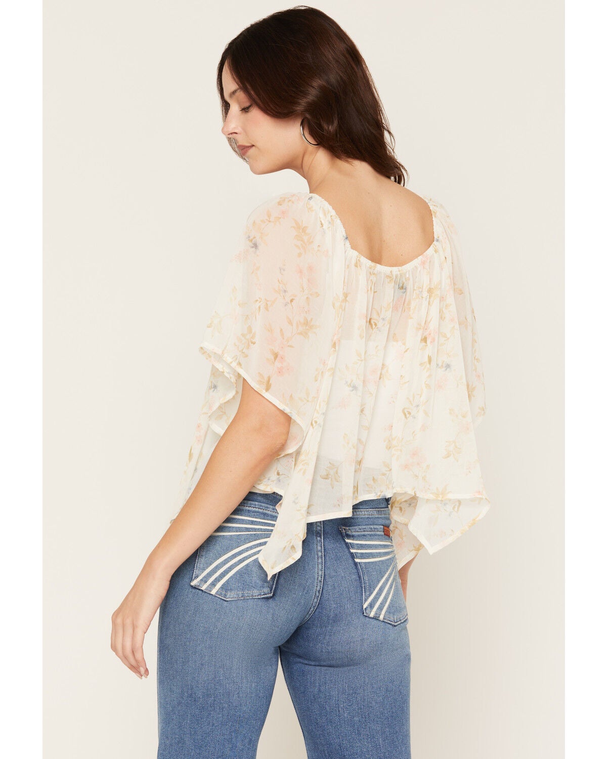 Image #4 - Wild Moss Women's Floral Print Tie-Front Blouse, Ivory, hi-res