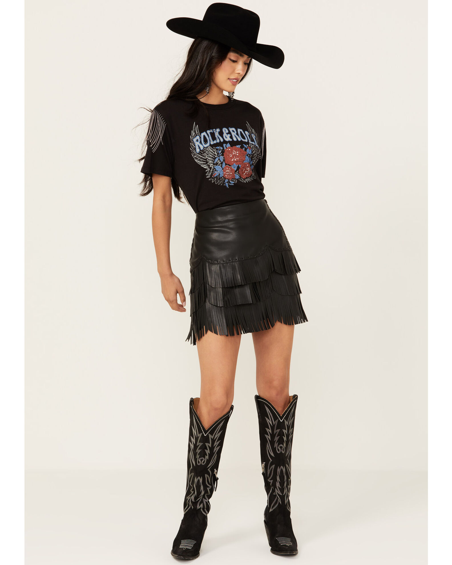 Womens faux leather fringe skirt hot sale