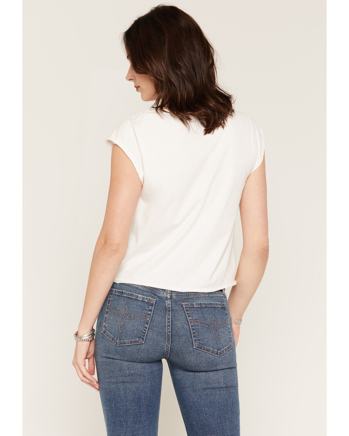 Image #4 - People of Leisure Women's Willie Nelson On The Road Again Short Sleeve Graphic Baby Tee, Cream, hi-res