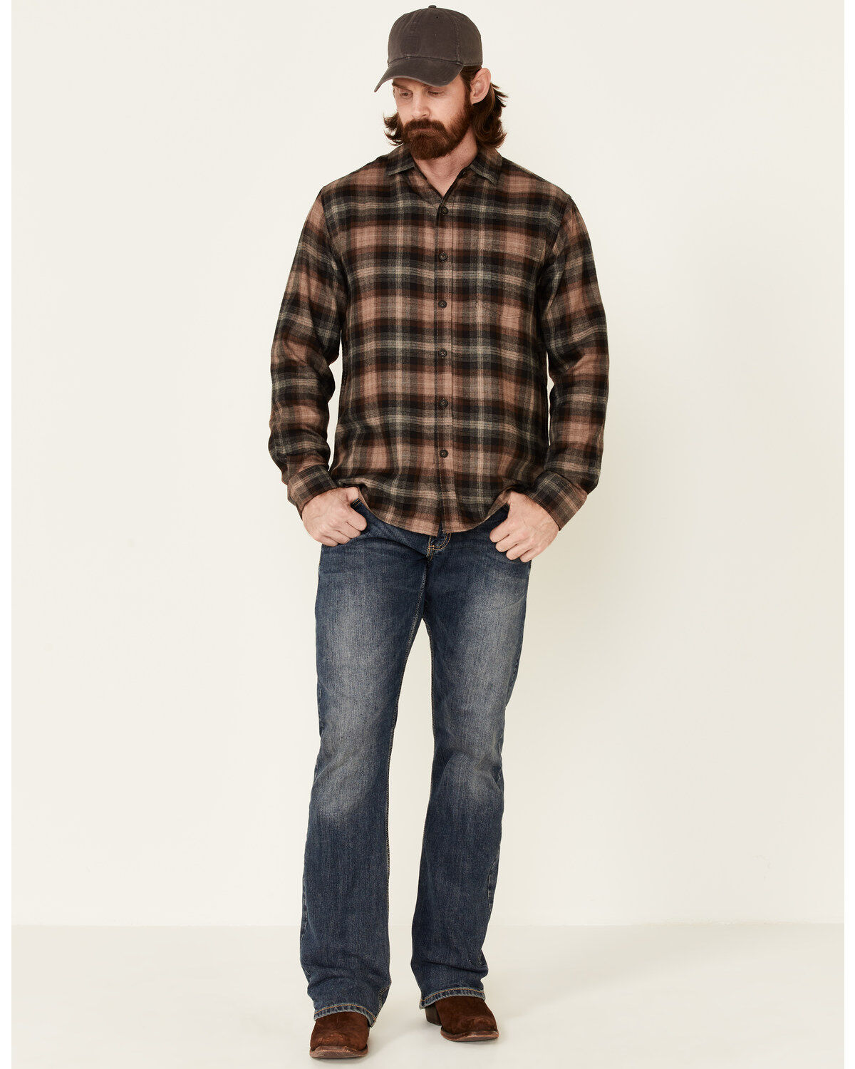 Image #2 - North River Men's Performance Large Plaid Print Long Sleeve Button Down Western Shirt, Brown, hi-res