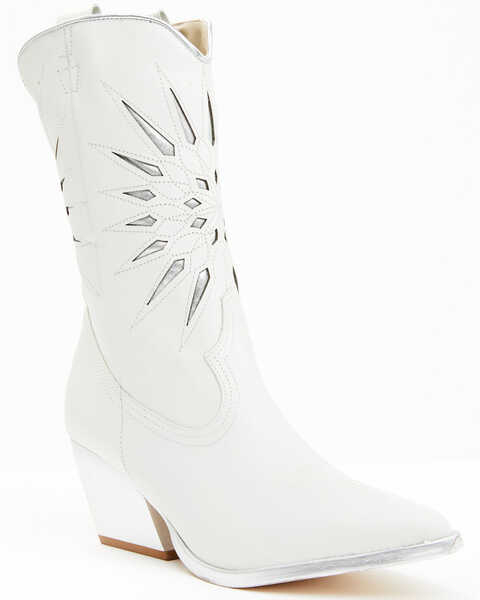 Golo Women's Mae White Sun Inlay Western Fashion Booties - Snip Toe - , White, hi-res